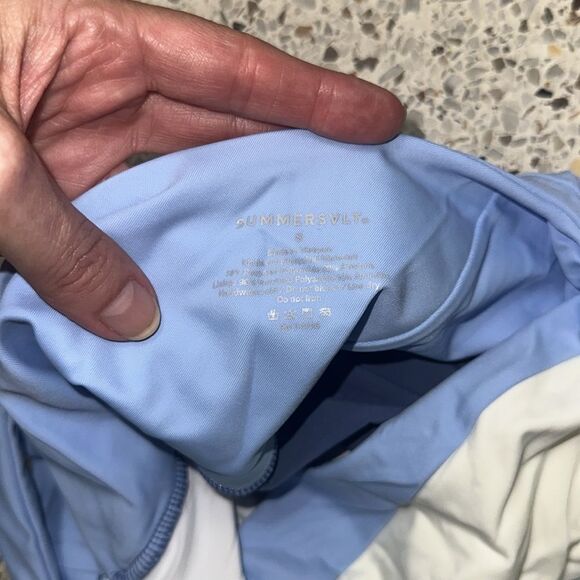 Summersalt Sidestroke blue white color block one piece swim suit 8 - Picture 7 of 8